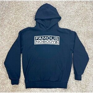 Famous Nobodys Statement Hoodie Mens Large Black Box Logo Pullover Streetwear